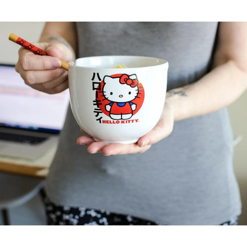 Silver Buffalo Sanrio Hello Kitty Japanese Ceramic Ramen Noodle Rice‎ Bowl